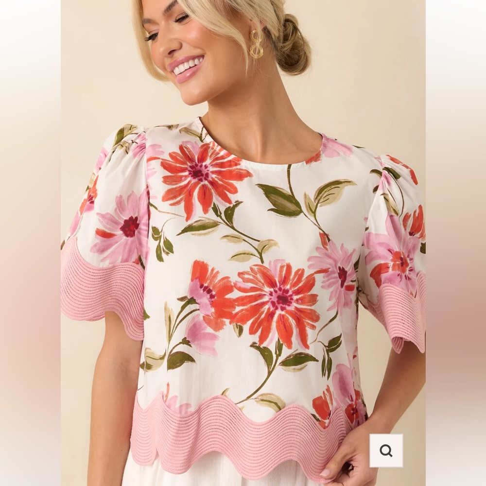 Red Dress Boutique White Top with Pink & Coral Floral Print